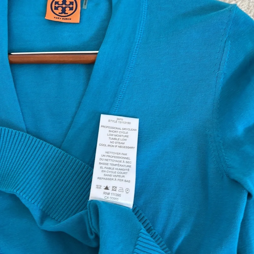Tory Burch Teal V-Neck Button Cardigan